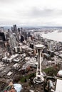 Vertical aerial view of the skyline of Seattle, USA