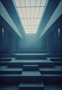 Vertical AI-generated digital art of an inside part of a modern well-designed dark temple