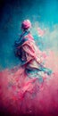 Vertical AI-generated image of a blue pink abstract mystical figure for wallpapers Royalty Free Stock Photo