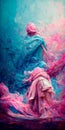Vertical AI-generated image of a blue pink abstract mystical figure for wallpapers Royalty Free Stock Photo