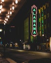 Vertical of the Alabama theatre located in Birmingham, Alabama at night Royalty Free Stock Photo