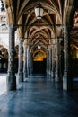 Vertical of an arcade corridor with columns in Belgium