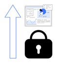 Data Security Visualization with Growth Arrow, Analytics Dashboard, and Lock Icon for Secure Progress Royalty Free Stock Photo