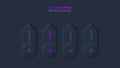 Vertical arrows elements with circles. Dark neumorphic infographic design template with 4 options or steps