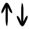 Vertical arrows hand drawn rough brush, vector up down arrows grunge style, concept target and path directions