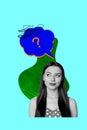 Vertical art trend collage of serious girl think solution bubble question mark decision idea finding speak contemplation Royalty Free Stock Photo