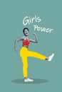 Vertical artwork drawing photo young self confident girl vote pretest for girls power movement raise fists painted