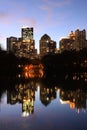 Vertical of Atlanta, Georgia skyline at night with reflections Royalty Free Stock Photo