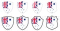 Vertical Australia White Ensign flag naval use in shield shape, four 3d and simple versions. Australian icon / sign