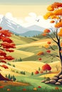 Vertical Autumn Landscape Forest Blue Cloud Sky against the background of hills and mountains yellow Royalty Free Stock Photo