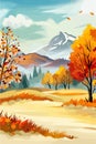 Vertical Autumn Landscape Forest Blue Cloud Sky against the background of hills and mountains yellow Royalty Free Stock Photo