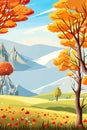 Vertical Autumn Landscape Forest Blue Cloud Sky against the background of hills and mountains yellow Royalty Free Stock Photo