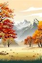 Vertical Autumn Landscape Forest Blue Cloud Sky against the background of hills and mountains yellow Royalty Free Stock Photo