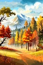 Vertical Autumn Landscape Forest Blue Cloud Sky against the background of hills and mountains yellow Royalty Free Stock Photo