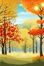 Vertical Autumn Landscape Forest Blue Cloud Sky against the background of hills and mountains yellow Royalty Free Stock Photo