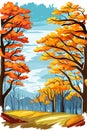 Vertical Autumn Landscape Forest Blue Cloud Sky against the background of hills and mountains yellow Royalty Free Stock Photo