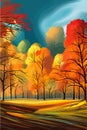 Vertical Autumn Landscape Forest Blue Cloud Sky against the background of hills and mountains yellow Royalty Free Stock Photo
