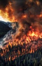 vertical background fire ravaging a large pine forest. concept arson fires Royalty Free Stock Photo