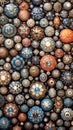 Vertical background of many colorful decorative beads. Generative AI