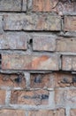 Vertical background old masonry of red brick. Cracks, peeling, voids Royalty Free Stock Photo