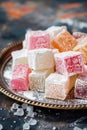 Ataturk Memorial Day, Victory Day, National Day of Turkey, national Turkish sweets, Turkish delight close-up,
