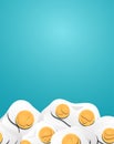 Vertical banner with 3d eggs cut out from paper. Fried eggs. Vector template