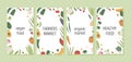 Vertical banner with different colorful vegetables for farmer market or menu design. Healthy food card. Frame or border