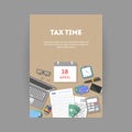 Vertical banner with icons paying taxes