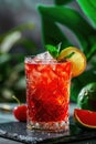 Mexican national drink, citrus alcoholic cocktail decorated in honor of Mexico\'s Independence Day, cherry, lemon Royalty Free Stock Photo