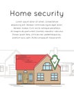 Vertical banner with outline drawing of house with security shield. Smart home with alarm on the background of ordinary homes. The Royalty Free Stock Photo