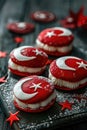 sweets decorated in honor of the National Day of Turkey, colors of the flag of Turkey, homemade macaroons, treats