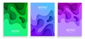 Vertical banners set with 3D abstract paper cut waves and background with the most popular color proton purple and UFO