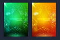 Vertical banners set with 3D abstract UFO Green, orange and yellow mesh star background with circles, lens flares and Royalty Free Stock Photo