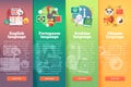 Vertical banners set of foreign language schools. Flat vector colorful illustration concepts of English, Portuguese Royalty Free Stock Photo