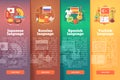 Vertical banners set of foreign language schools. Flat vector colorful illustration concepts of Japanese, Russian Royalty Free Stock Photo