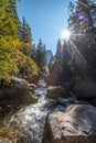 Vertical beautiful shot of the Vernal Falls waterfall of Yosemite National Park in the USA Royalty Free Stock Photo