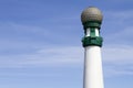 Vertical of the beautiful and unique pillar lamp of the La Zurriola Bridge against the blue sky Royalty Free Stock Photo