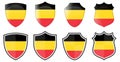 Vertical Belgian flag in shield shape, four 3d and simple versions. Belgium icon / sign