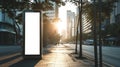 Vertical billboard, Blank screen billboard on city street with sunrise, Mockup, Blank screen for product display