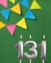 Candle number 131 birthday - Green anniversary card with pennants