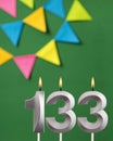 Candle number 133 birthday - Green anniversary card with pennants