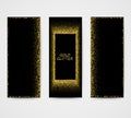 Vertical Black and Gold Banners Set, Greeting Card Design. Golden Dust. Vector Illustration. Poster Invitation Template Royalty Free Stock Photo