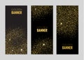 Vertical Black and Gold Banners Set, Greeting Card Design. Golden Dust. Vector Illustration. Poster Invitation Template Royalty Free Stock Photo