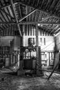 Vertical Black and White Interior Abandoned Cannery Building in California