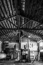 Vertical Black and White Interior Abandoned Warehouse Cannery in Monterey California
