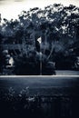 Vertical black and white shot of a Golf Course Flag of Florida club in Tampa, Florida, USA Royalty Free Stock Photo