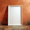 Blank White Frame Mockup on Rustic Orange Wall Royalty Free Stock Photo