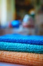 Vertical blue aqua orange cloth object bokeh background Royalty Free Stock Photo