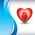 Vertical blue wave background with heart and rose