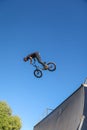 Vertical of BMX Bicycle Stunt Show Rider at a Fair Royalty Free Stock Photo